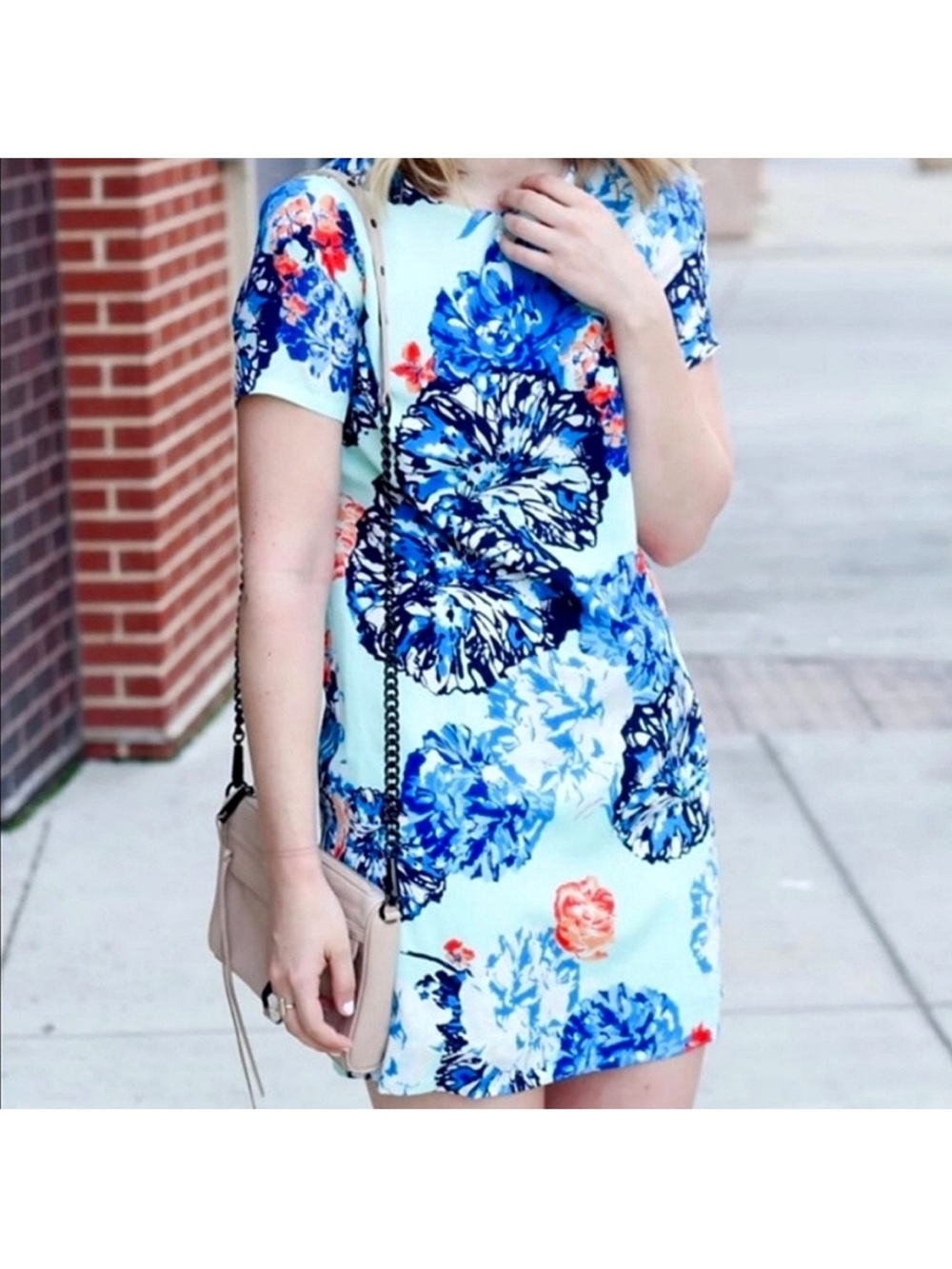 J. Crew Blue Floral Short Sleeve Mini Dress